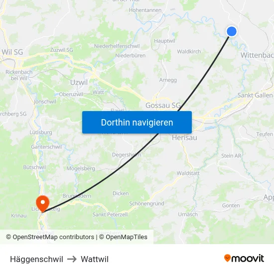 Häggenschwil to Wattwil map