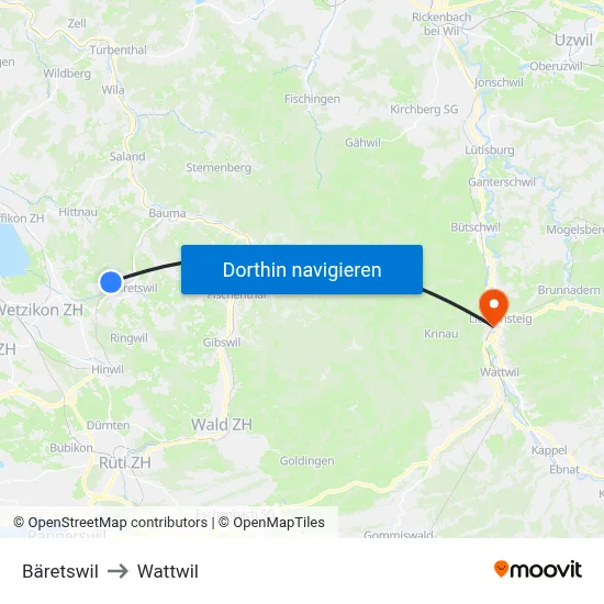 Bäretswil to Wattwil map