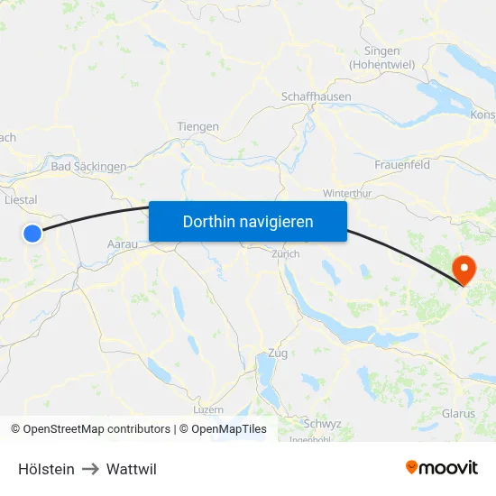 Hölstein to Wattwil map