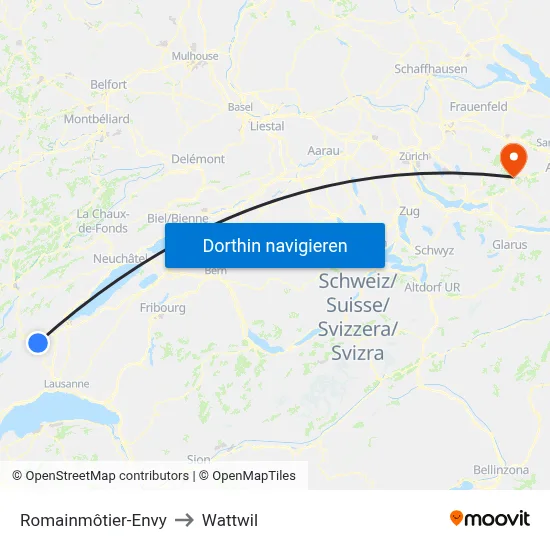 Romainmôtier-Envy to Wattwil map