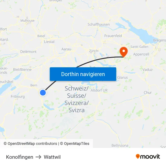 Konolfingen to Wattwil map