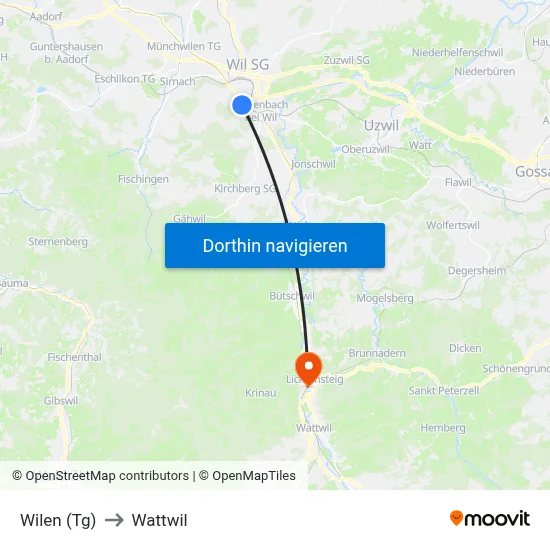 Wilen (Tg) to Wattwil map