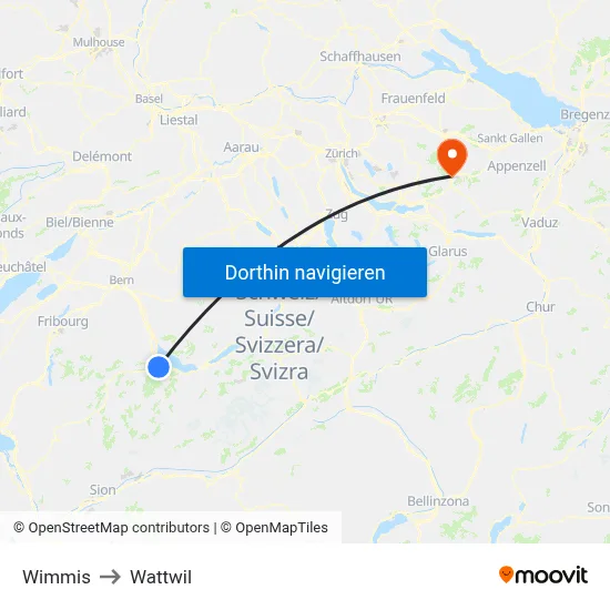 Wimmis to Wattwil map