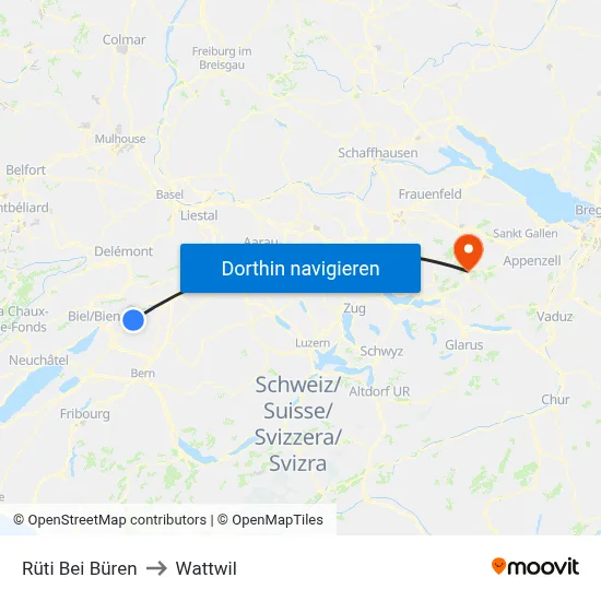 Rüti Bei Büren to Wattwil map