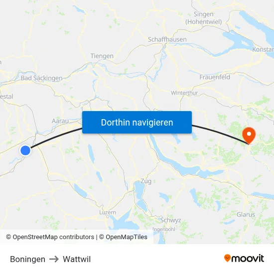 Boningen to Wattwil map