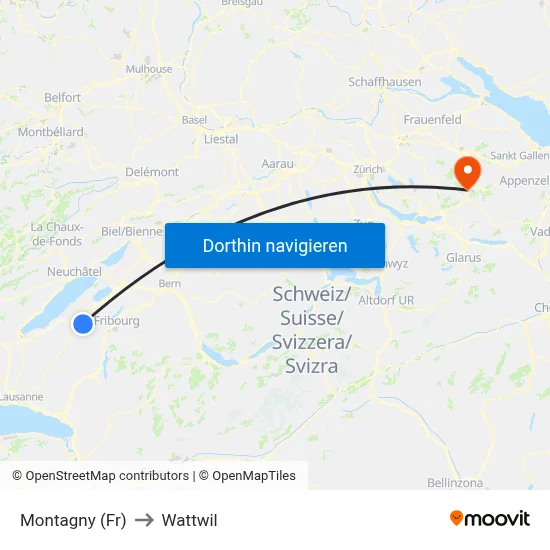 Montagny (Fr) to Wattwil map
