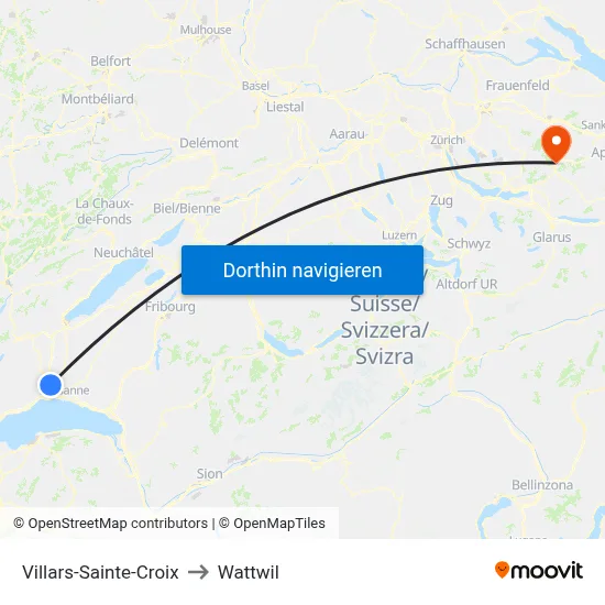 Villars-Sainte-Croix to Wattwil map