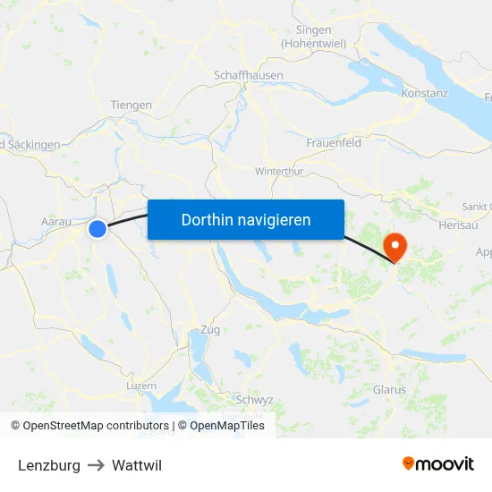 Lenzburg to Wattwil map