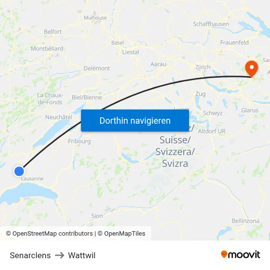 Senarclens to Wattwil map