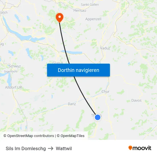 Sils Im Domleschg to Wattwil map