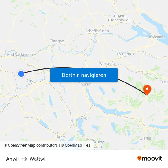 Anwil to Wattwil map