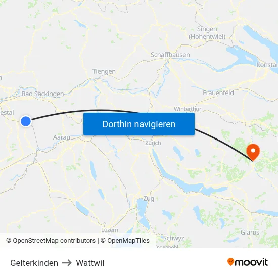 Gelterkinden to Wattwil map