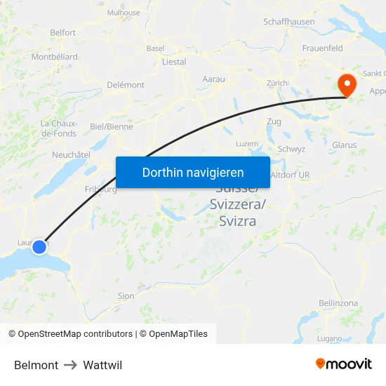 Belmont to Wattwil map