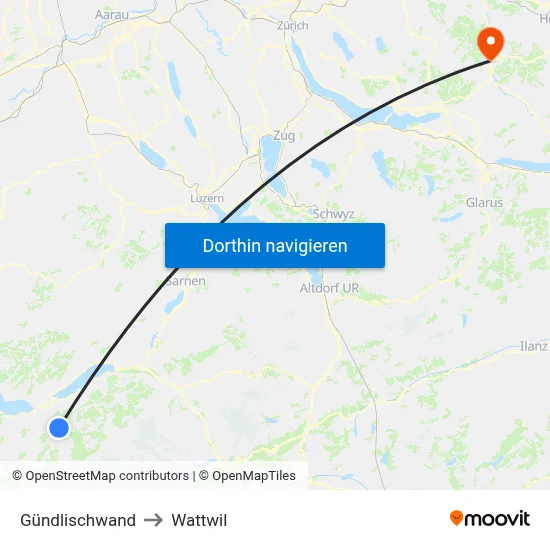 Gündlischwand to Wattwil map