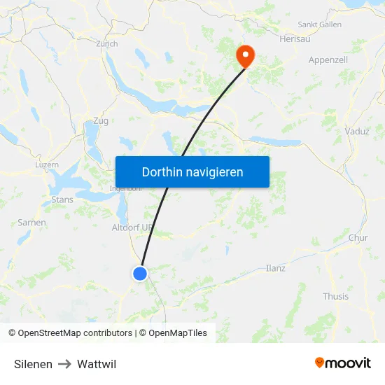 Silenen to Wattwil map