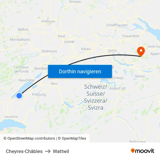 Cheyres-Châbles to Wattwil map