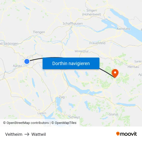 Veltheim to Wattwil map