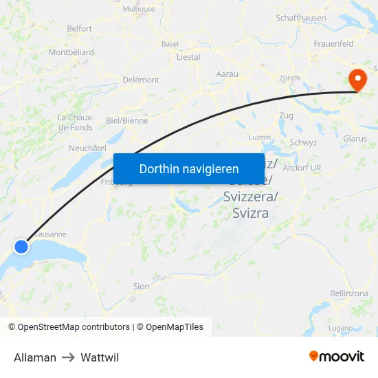 Allaman to Wattwil map