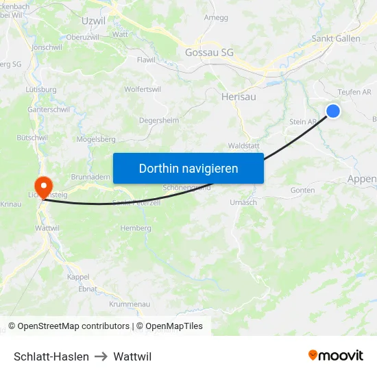 Schlatt-Haslen to Wattwil map