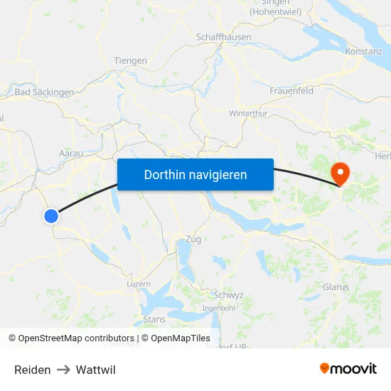 Reiden to Wattwil map