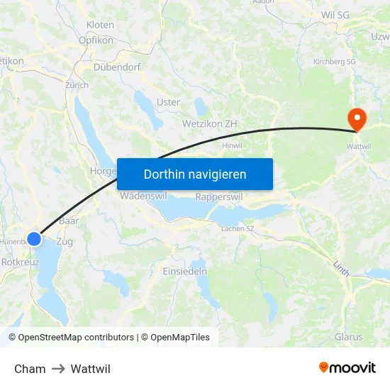 Cham to Wattwil map