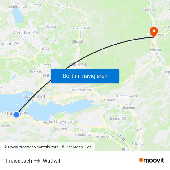 Freienbach to Wattwil map