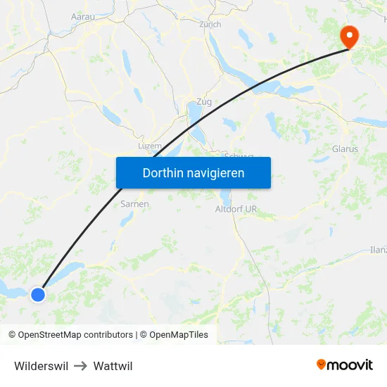 Wilderswil to Wattwil map