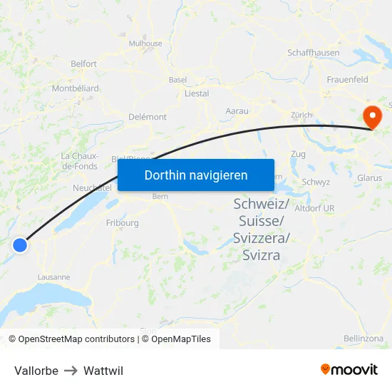 Vallorbe to Wattwil map