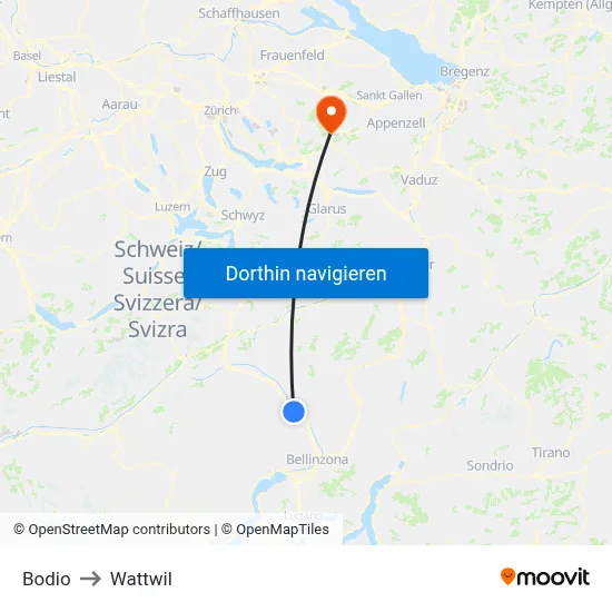 Bodio to Wattwil map