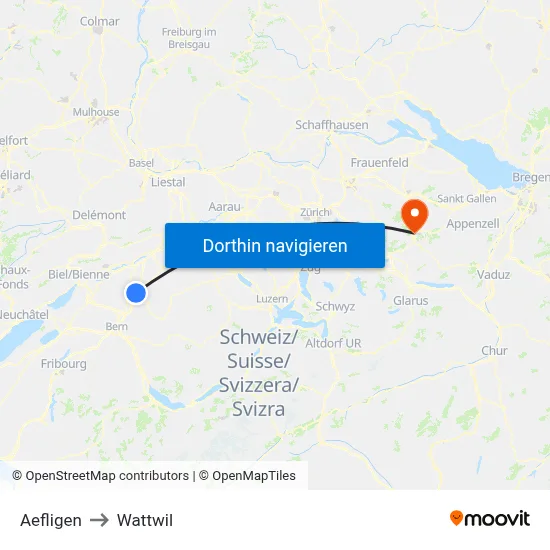 Aefligen to Wattwil map