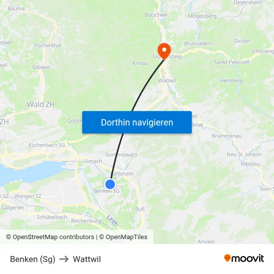 Benken (Sg) to Wattwil map