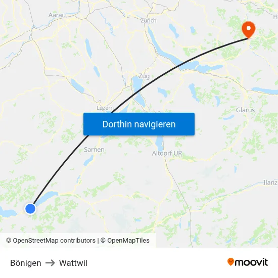 Bönigen to Wattwil map