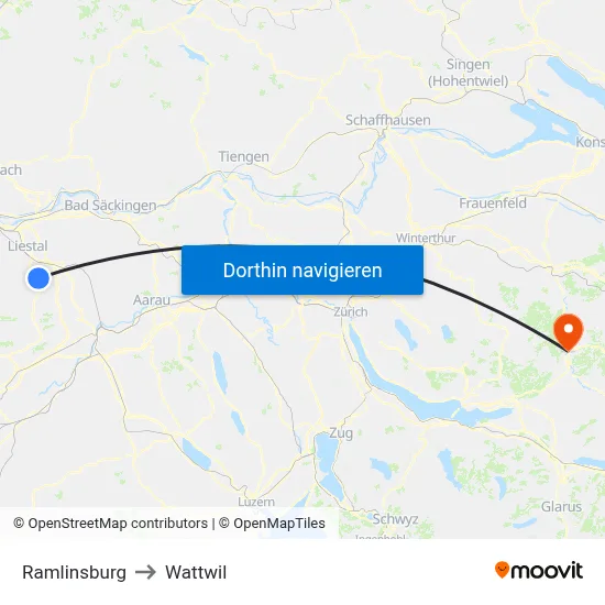 Ramlinsburg to Wattwil map
