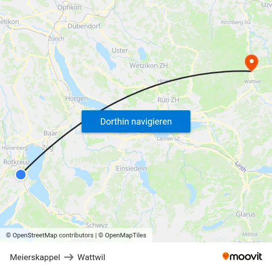 Meierskappel to Wattwil map