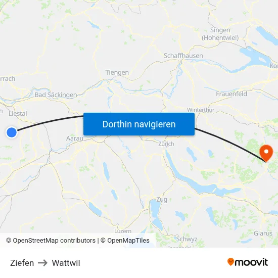 Ziefen to Wattwil map