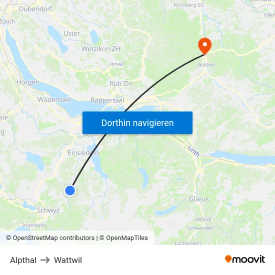Alpthal to Wattwil map