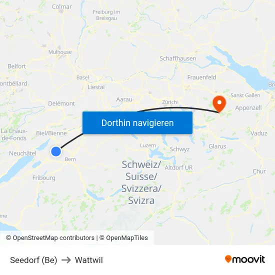 Seedorf (Be) to Wattwil map