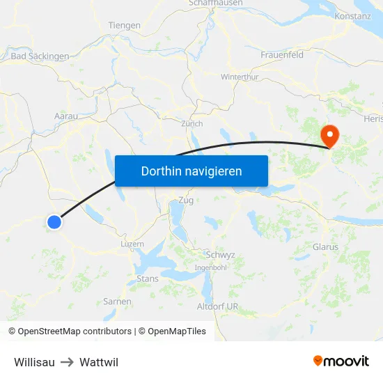 Willisau to Wattwil map