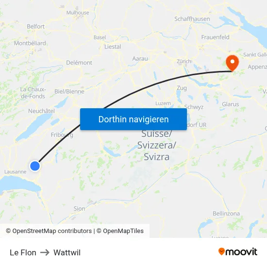 Le Flon to Wattwil map