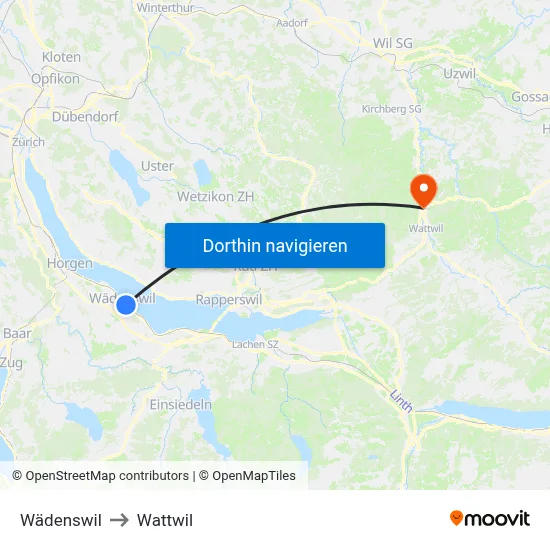 Wädenswil to Wattwil map