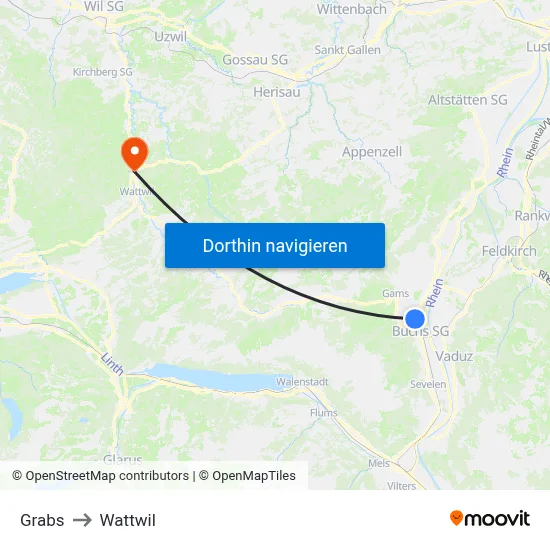 Grabs to Wattwil map