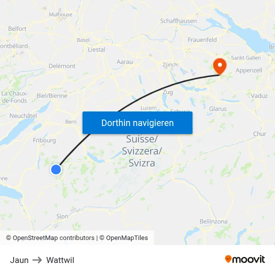 Jaun to Wattwil map