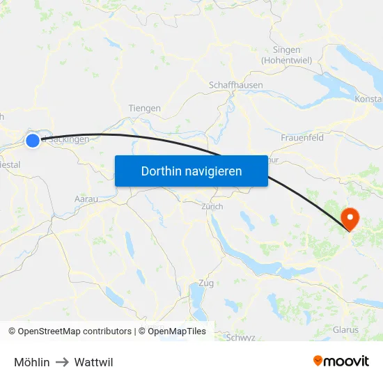 Möhlin to Wattwil map