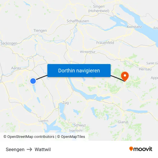Seengen to Wattwil map