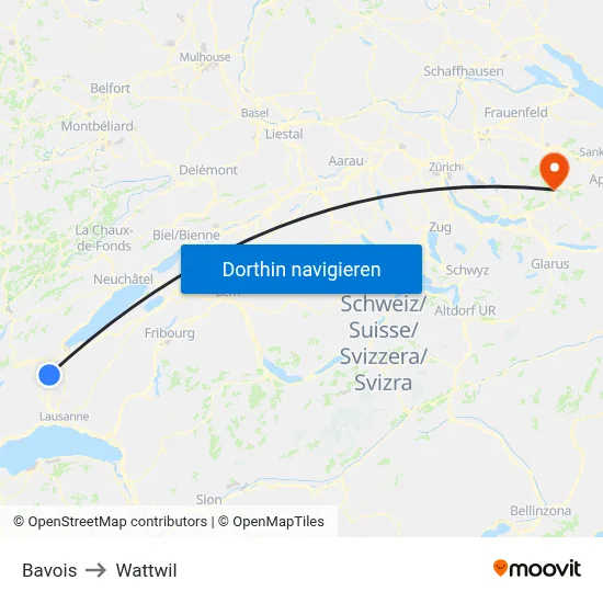 Bavois to Wattwil map