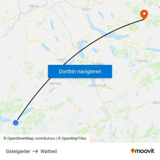 Gsteigwiler to Wattwil map