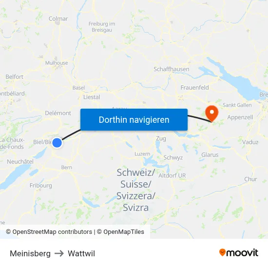 Meinisberg to Wattwil map