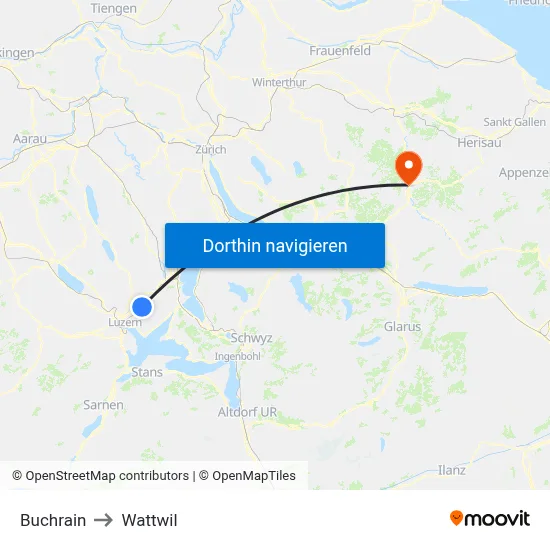 Buchrain to Wattwil map
