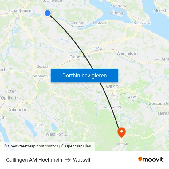 Gailingen AM Hochrhein to Wattwil map