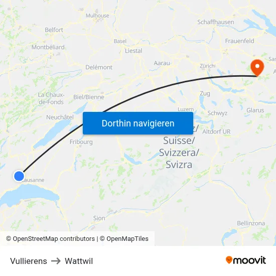 Vullierens to Wattwil map